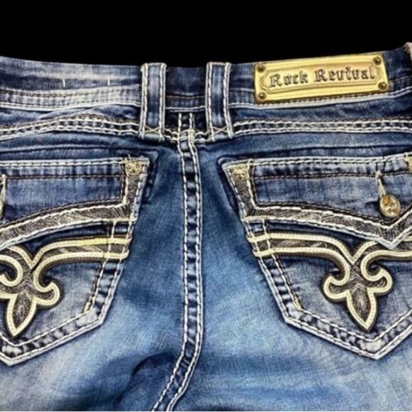 Rock Revival Denim - Rock Revival Low Rise Bling Jeans 27x27.5 Distressed Stretch EUC